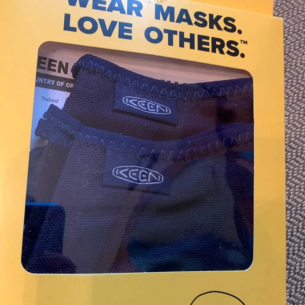 New set of 2 KEEN Together XS / S canvas navy blue face masks ties adjustable